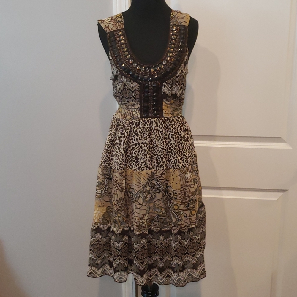 Beaded cheetah and floral print sundress sz XL